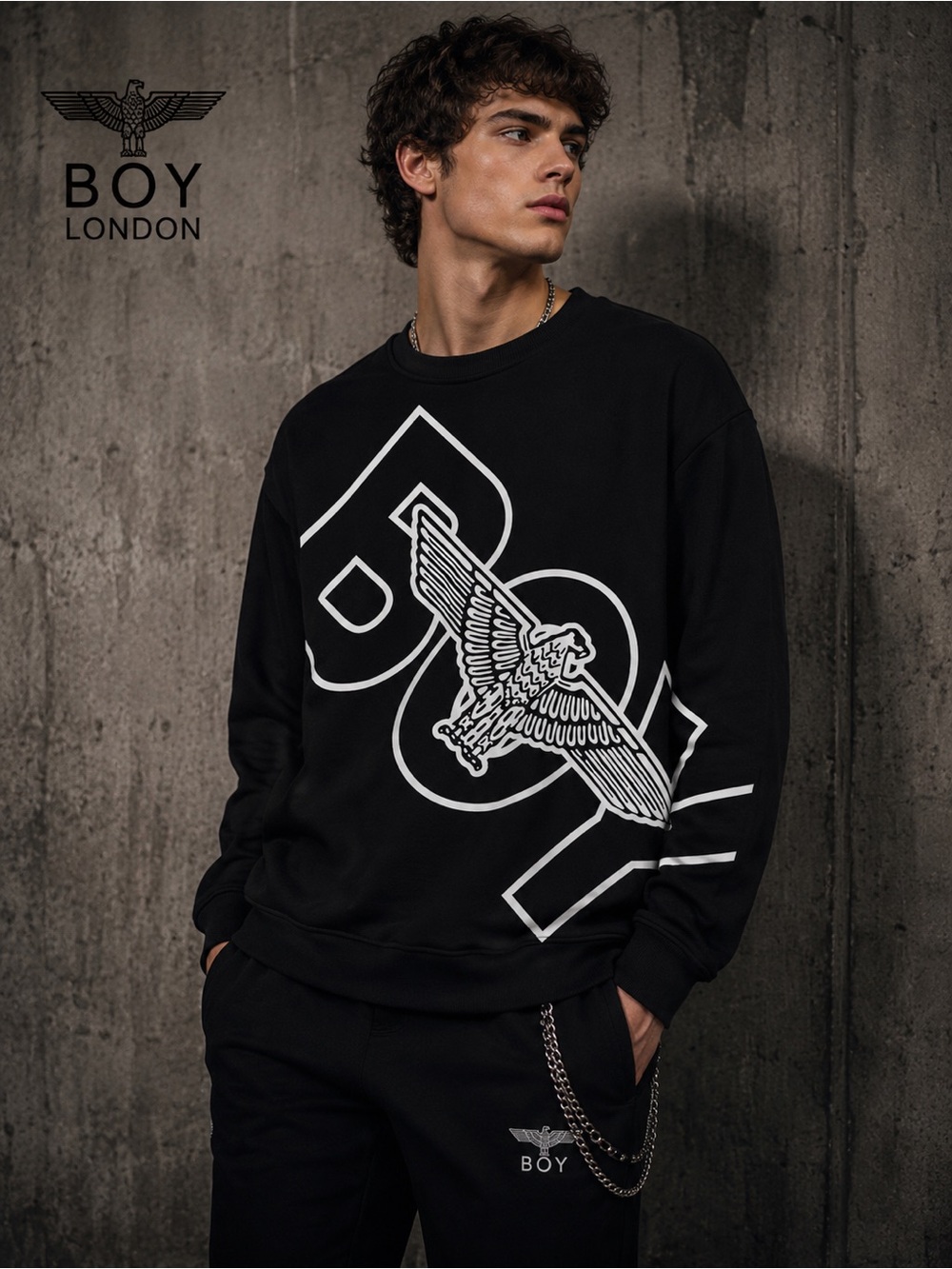 BOY London Oversized Graphic Crewneck Sweatshirt Black Size M